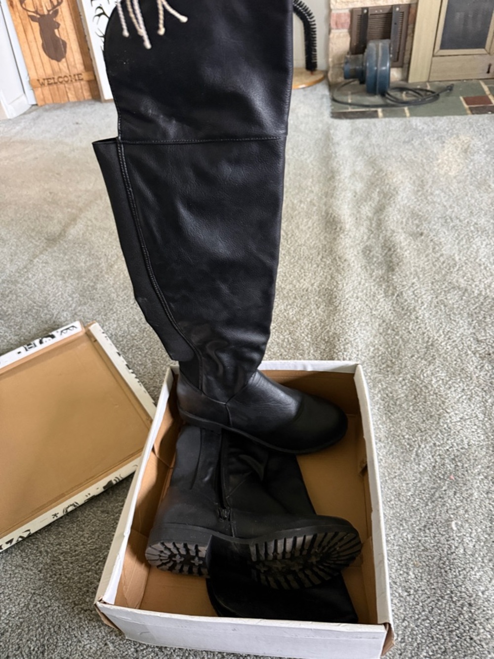 BAMBOO Black Over-the-Knee Lug Sole Boots